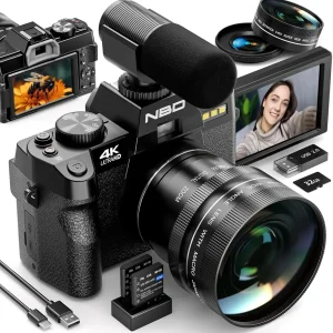 4K Digital Camera with 16X Digital Zoom,180°Flip Screen, 52mm
